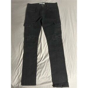 PREME Black Cargo Denim Biker Jeans Size 33x34